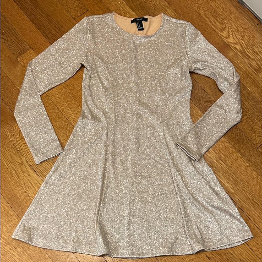 Forever 21 Shimmering Rose Gold Long Sleeve Dress
